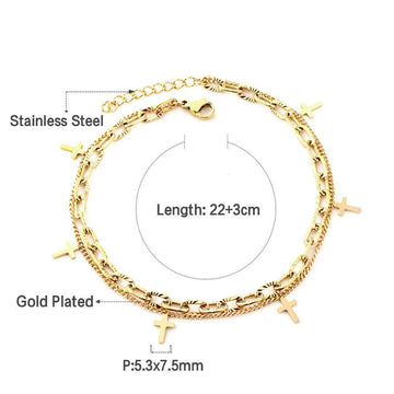 Double Layer Coin Disc Pendant Anklets - Gold Colour Stainless Steel Anti-allergic Rope Chain Jewellery - The Jewellery Supermarket
